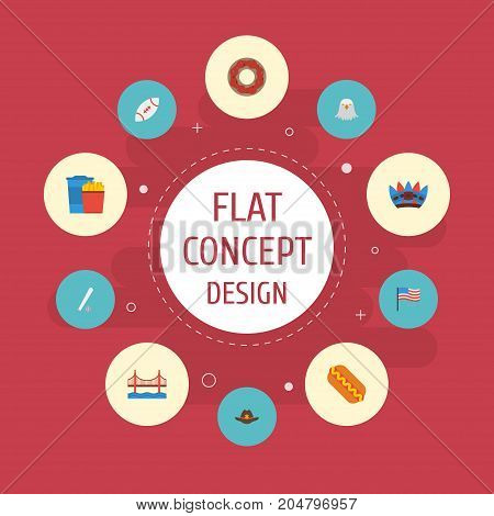 Flat Icons Indian Mascot, Cowboy, Sausage And Other Vector Elements