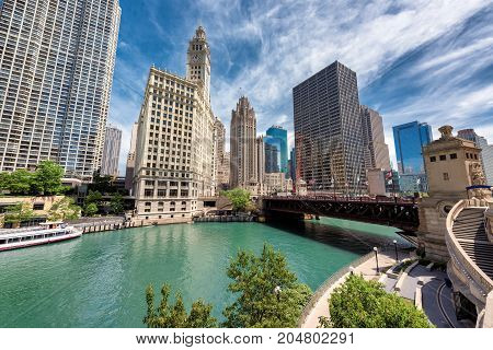 DuSable bridge at morning time in Chicago Downtown.