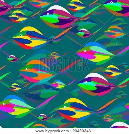 Multicolored fish in the depths of the ocean. Wonderful vector for design