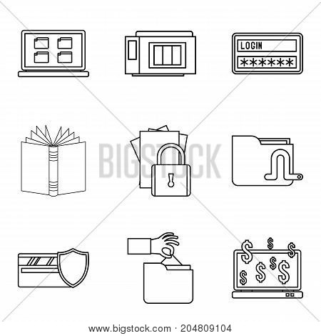 Secret document icons set. Outline set of 9 secret document vector icons for web isolated on white background