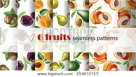 Vector seamless fruit pattern set. Vector 10 eps file. Repeating fruit pattern. Stock art Package, website design.