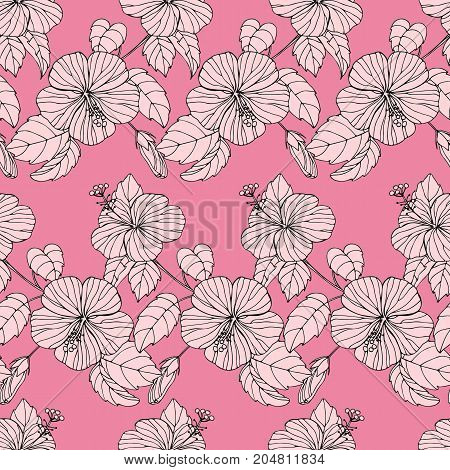 Fashion Seamless Pattern With Rose Hibiscus, Tred