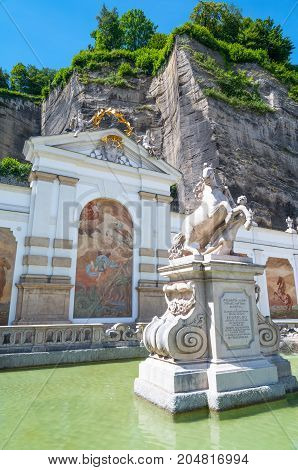Austria Salzburg the Pferde Schwahme equestrian fountain in the old town