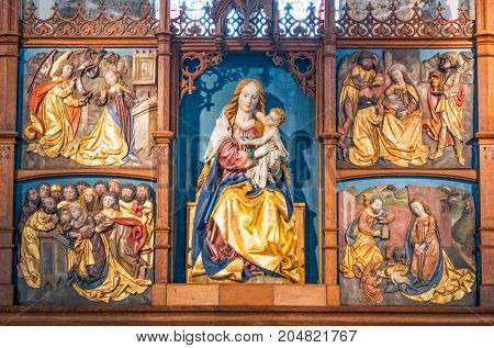 Salzburg Austria - August 4 2016: The altarpiece of the St Peter chapel