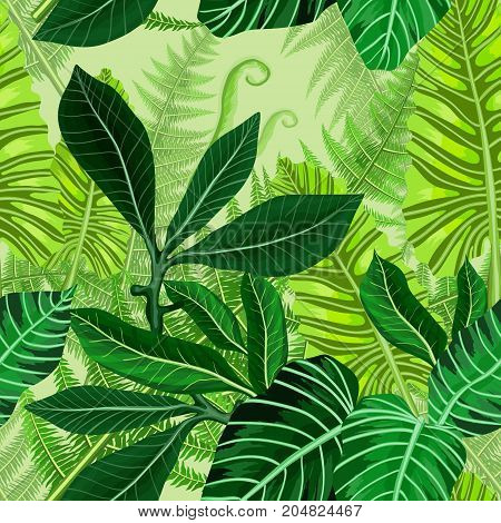 Seamless pattern with tropical palm leaves. Vector illustration.
