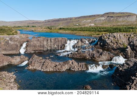 Waterfall Glanni In Nordura River In Borgarfjordur In Iceland