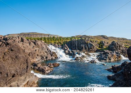 Waterfall Glanni In Nordura River In Borgarfjordur In Iceland