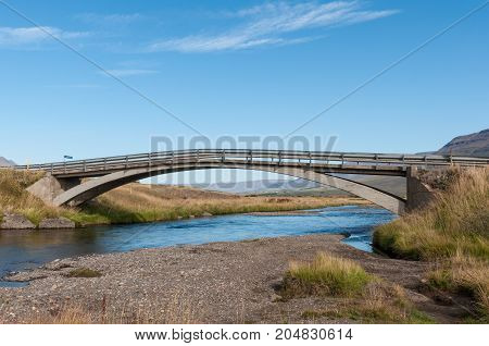 Old Bridge crossing river near Akureyri in Eyjafjordur Iceland
