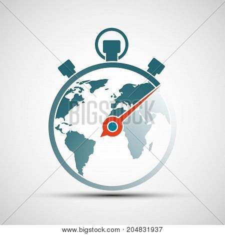 Logo planet earth in the form of a sports stopwatch. Fast and free shipping. Stock vector illustration.