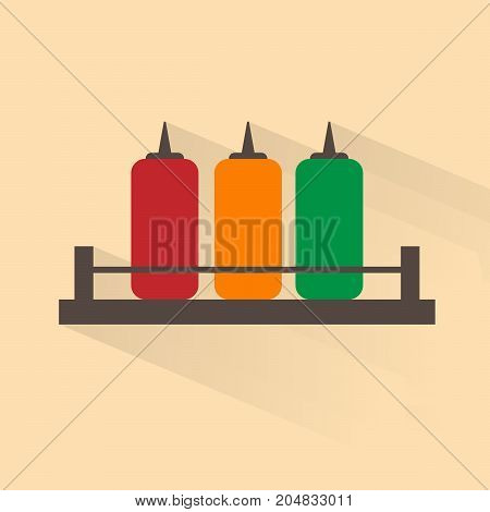 bottle of sauce on the shelf. flat design vector illustration