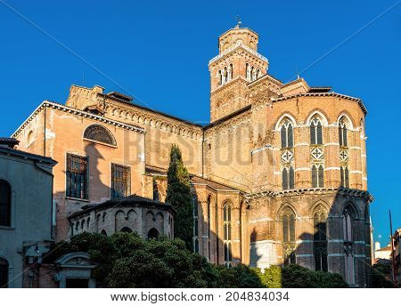 The Basilica di Santa Maria Gloriosa dei Frari in Venice, Italy. This old famous church was built in the 14th century.
