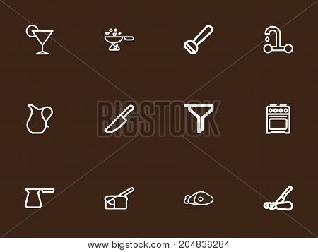 Set Of 12 Editable Cook Outline Icons. Includes Symbols Such As Rooty, Beef, Plate And More