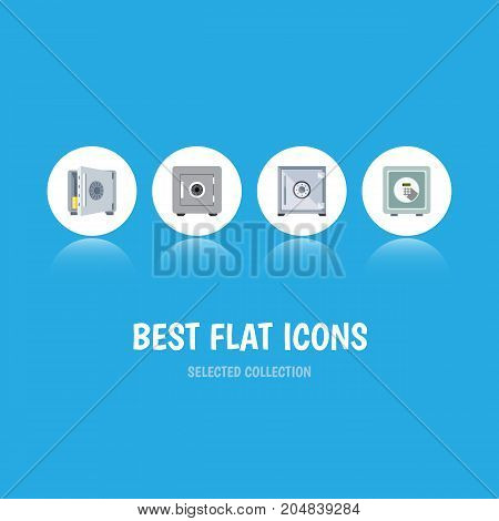 Flat Icon Strongbox Set Of Coins, Safe, Strongbox And Other Vector Objects