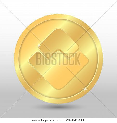 Gold vector waves coin on a gray background. Virtual currency