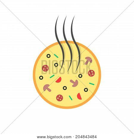 color simple pizzeria emblem. concept of italian pizza margherita, tasty foodie, salami, bakery, yummy meat pie, potpie. flat style trend modern logotype design vector illustration on white background
