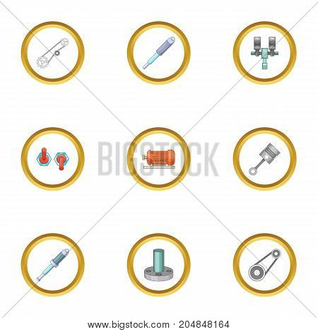 Mechanical and electrical parts icons set. Cartoon style set of 9 mechanical and electrical parts vector icons for web design