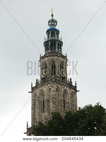 Martini tower in the city of Groningen. The Netherlands
