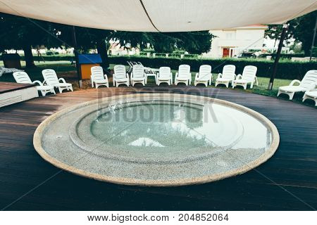 Beach Hotel Resort With Pool At Dawn