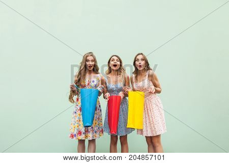 Three Beautiful Woman After Shopping