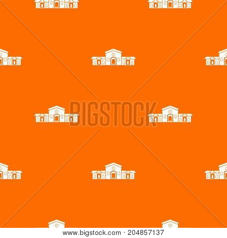 Railway station building pattern repeat seamless in orange color for any design. Vector geometric illustration