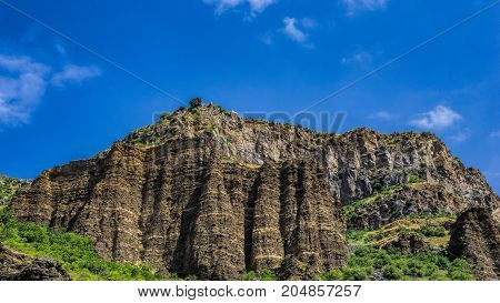 View of mountains landscape in Geghard Armenia selective focus.