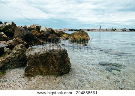 Sea. Sea coast. Sea view. The stony coast of the Adriatic Sea