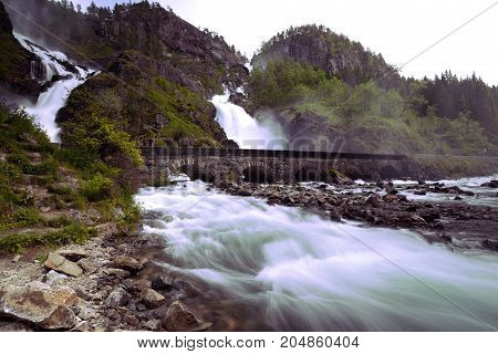 world famous waterfall Lotefossen at the Norway.
