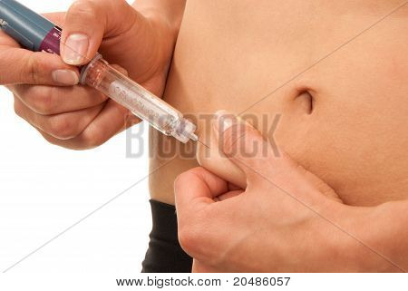 Iabetes Dependent Patient Injecting Human Insulin Shot By Syringe Pen