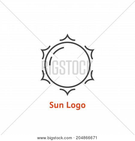 simple thin line sun logo. concept of glow, vacation, tourism, white light, tropical, spring horizon, sol, daystar. flat style trend modern brand design element vector illustration on white background