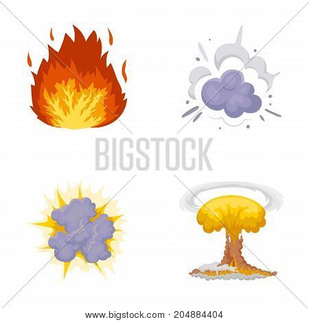 Flame, sparks, hydrogen fragments, atomic or gas explosion. Explosions set collection icons in cartoon style vector symbol stock illustration .