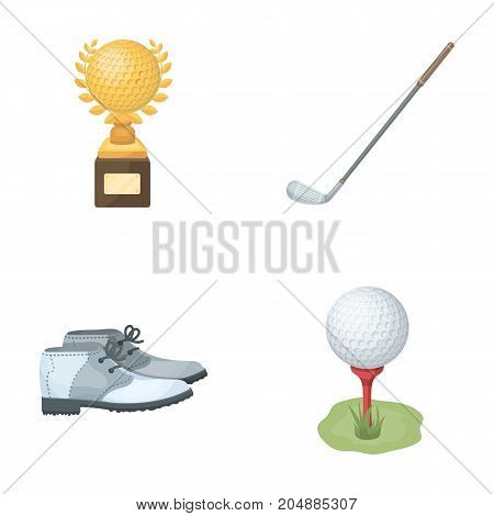 Cup, golf club, ball on the stand, golfer shoes.Golf club set collection icons in cartoon style vector symbol stock illustration .