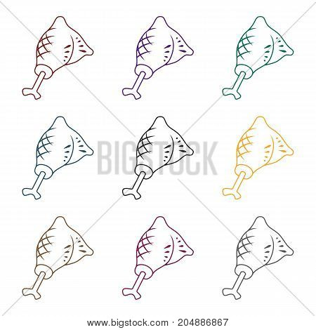 Grilled drumstick icon in black design isolated on white background. Picnic symbol stock vector illustration.