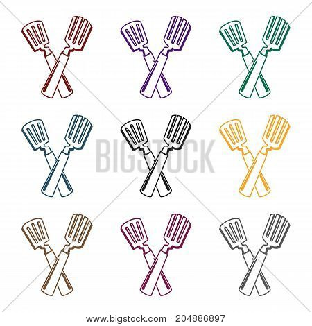 Crossed spatula icon in black design isolated on white background. Picnic symbol stock vector illustration.