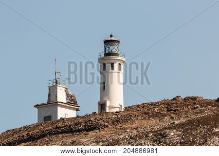 Anacapa lighthouse stands atop the volcanic Anacapa Island off the coast of Port Hueneme, California, in Ventura County.