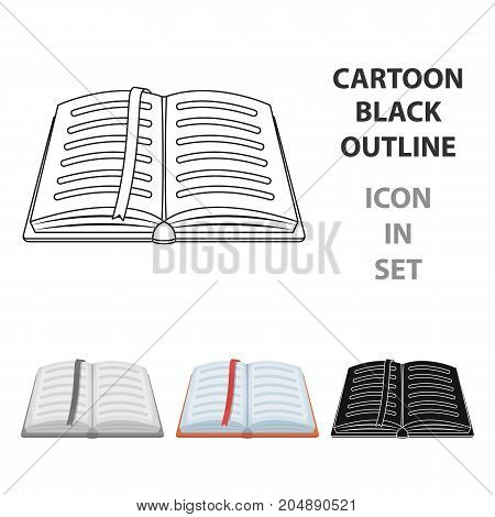 Opened notepad with pencil and pen in top view. Sketchbook or diary. Notebook with red bookmark. A notebook at school.School And Education single icon in cartoon style vector symbol stock web illustration.