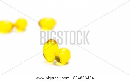 Pile of cod liver oil isolated on white background. Source of Omega-3 and vitamin A & D helps growth development and absorption of calcium and phosphorous in the body