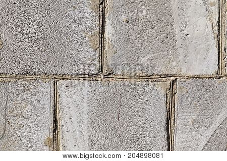 Connected Together Several Gas Silicate Blocks - Part Of The Wall Of The Building Located Outside. P