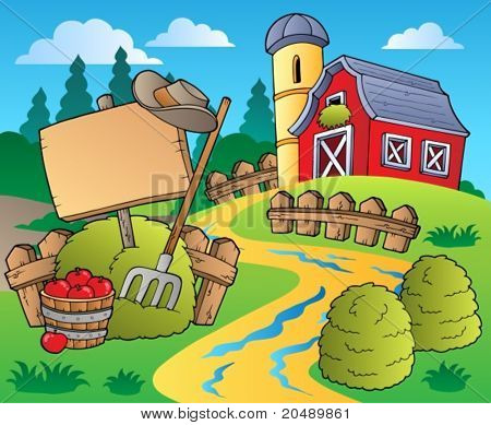 Kraj sceny z stodole czerwony 5 - ilustracji wektorowych.