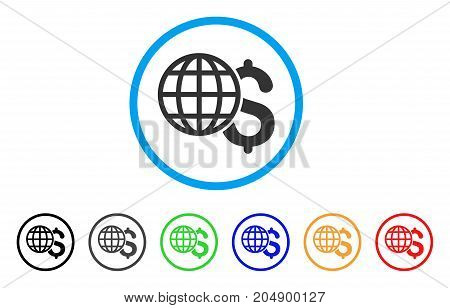 Global Finances rounded icon. Style is a flat global finances grey symbol inside light blue circle with black, gray, green, blue, red, orange color versions.