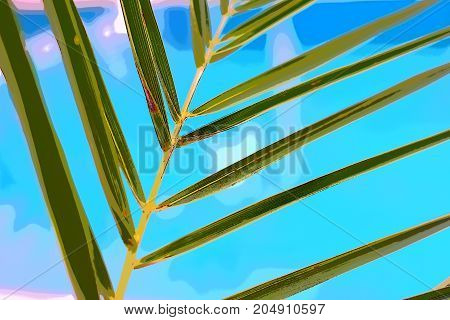 tropical leaves. blue sea water background. tropical mood
