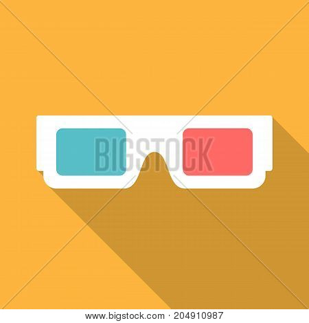 3d glasses icon with long shadow. Flat design style. 3d glasses simple silhouette. Modern minimalist icon in stylish colors. Web site page and mobile app design vector element.
