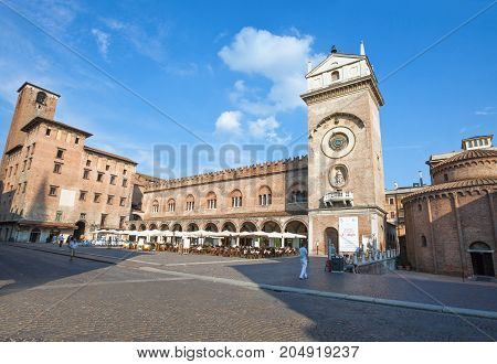 Mantova, Italy -  August 1, 2011: The Della Ragione palace in Delle Erbe square