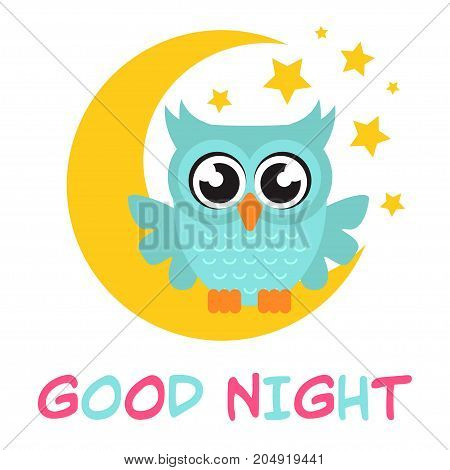 cartoon owl on the moon with text