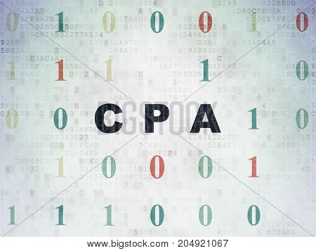 Business concept: Painted black text CPA on Digital Data Paper background with Binary Code