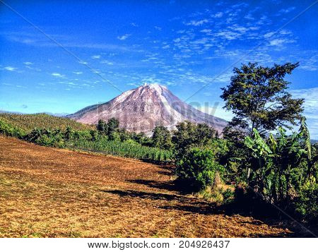 mountain Sinabung sky eruption morning day berastagi