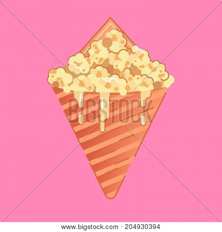 Caramel Corn made of popcorn coated with a caramelized brown candy shell.
