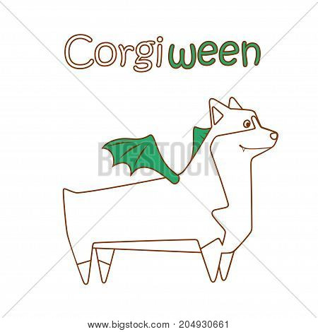 Happy welsh corgi breed dog, cutest and smallest sheepdog in halloween costume. Vector illustration