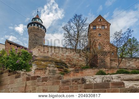 View of Nuremberg castle with Walburgiskapelle and Sinwell Tower Germany