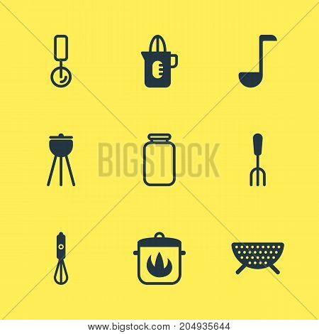 Editable Pack Of Can, Round Slicer, Handmixer Elements.  Vector Illustration Of 9 Cooking Icons.