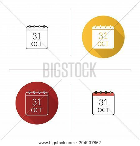 Halloween date icon. Flat design, linear and color styles. World Savings Day. Thirty first of October. Isolated vector illustrations